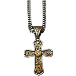 Twister Mens Floral Scrolled Cross Chain Necklace - Silver/Gold/Transparent