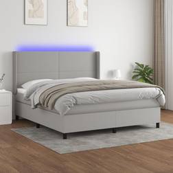 vidaXL Box Spring Colchón Y Luces LED Tela Gris Claro 160x200 cm Cama Continental