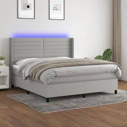 vidaXL Ramsäng Med Madrass LED Ljusgrå 160x200 cm Kontinentalsäng