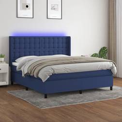 vidaXL Box Spring Colchón Y Luces LED Tela Azul 160x200 cm Cama Continental