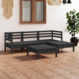 vidaXL Juego Muebles Jardín 5 Pzas Madera De Pino Maciza Negro Conjunto de Sala de Exterior