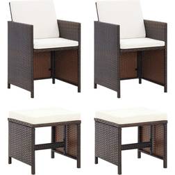 vidaXL Jeu de Chaise et Tabouret de Jardin 4 pcs Résine Tressée Marron Brown