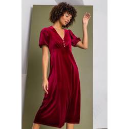 Velvet Button Detail Fit & Flare Dress