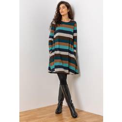 Roman Stripe Print Pocket Swing Dress