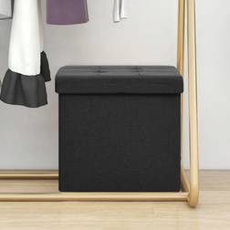 vidaXL Tabouret De Rangement Pliable Noir Faux Lin Pouf