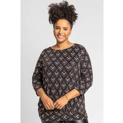 Roman Curve Glitter Print Blouson Top