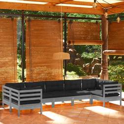 vidaXL 7-tlg Garten-Lounge-Set mit Kissen Grau Kiefernholz Lounge-Set