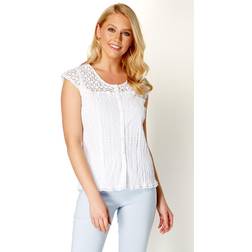 Roman Crinkle-Bluse Mit Spitzenpasse Und Ärmeln - 100% Baumwolle