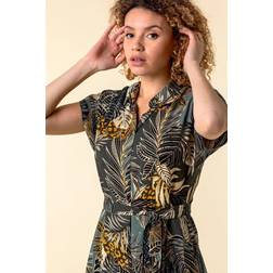 Roman Tropical Leaf Print Shirt Dress