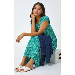 Roman Ditsy Gathered Skirt Stretch Midi Dress - Green