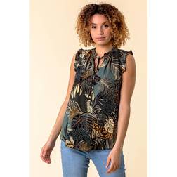 Roman Frill Detail Tropical Print Top