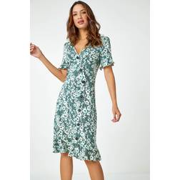 Roman Floral Print Button Detail Tea Dress