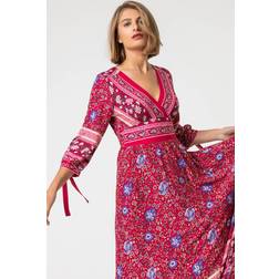 Roman Floral Border Print Maxi Dress - Red