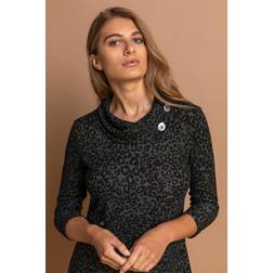 Roman Animal Print Cowl Neck Dress