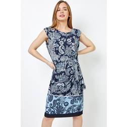 Roman Petite Paisley Print Tie Waist Dress