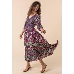 Roman Floral Border Print Maxi Dress - Magenta