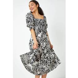 Dusk Floral Contrast Print Midi Dress