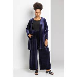 Roman Curve Velvet Wide Leg Trousers - Navy