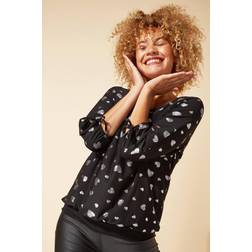 Roman Foil Heart Print Blouson Top