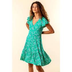 Roman Floral Print Wrap Tea Dress