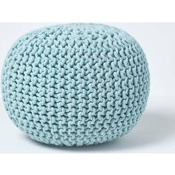 Homescapes Pastel Blue Round Knitted Footstool Pouffe