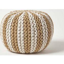 Homescapes Round Cotton Knitted Stripe Pouffe