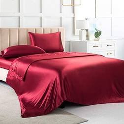 Satin Bed Sheet Black, Beige, Grey, Blue, Red, Pink, Silver (236.2x160cm)