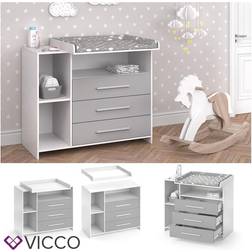 VICCO Commode à langer Oskar, blanc/gris, 113 x 100 cm