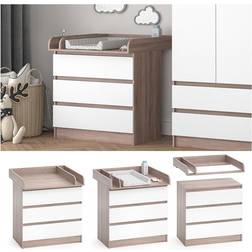 Vicco Wickelkommode Wickeltisch Kommode mit 3 Schubladen Emma Weiß Sonoma Baby