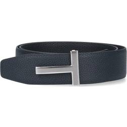 Tom Ford Grain Leather Ridge T Reversible Belt - Dark Navy/Silber