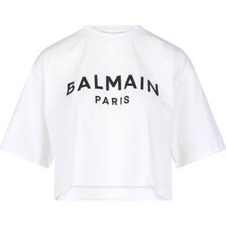 Balmain Eco-responsible cropped cotton T-shirt with logo print blanc_noir