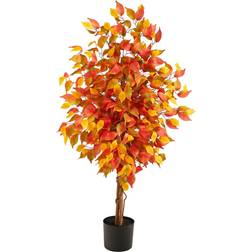 Nearly Natural 4Ft Orange Autumn Ficus Fall Tree Artificial Plant