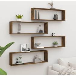 vidaXL Cube Shelves 4 pcs Smoked Oak 100 x 15 x 30 cm Wall Shelf