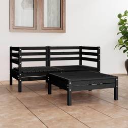 vidaXL Solid Pinewood Garden 3 Piece Black Outdoor Lounge Set