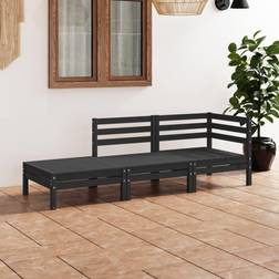 vidaXL Juego Muebles Jardín 3 Pzas Y Cojines Negro Madera Pino Conjunto de Sala de Exterior