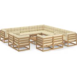 vidaXL Set muebles jardín 14 pzs cojines madera pino marrón miel Conjunto de Sala de Exterior