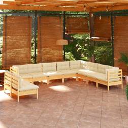 vidaXL Divani Giardino 10 pz Con Cuscini Crema Massello di Pino Set da Lounge da Esterno