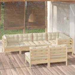 vidaXL Divani Giardino 7 pz Con Cuscini Crema in Massello di Pino Set da Lounge da Esterno