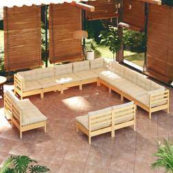 vidaXL Divani Giardino 13 pz Con Cuscini Crema Massello di Pino Set da Lounge da Esterno