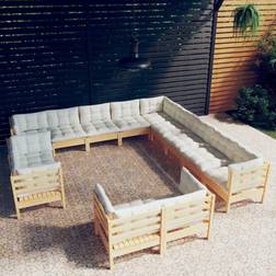 vidaXL Divani Giardino 13 pz Con Cuscini Crema Massello di Pino Set da Lounge da Esterno