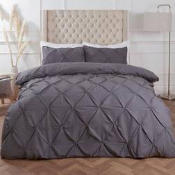 Highams Diamond Pintuck Duvet Cover White, Grey (260x220cm)