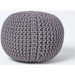 Homescapes Grey Knitted Cotton Footstool Pouffe