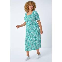 Roman Curve Floral Print Midi Dress - Green