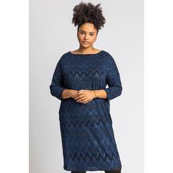 Roman Curve Zig Zag Print Shift Dress - Royal Blue