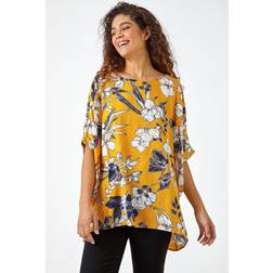 Roman Floral Print Button Back Top