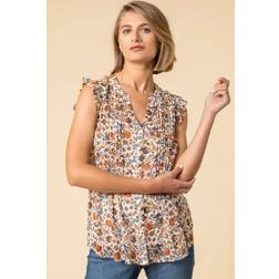 Roman Floral Print Pintuck Detail Top