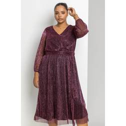 Roman Curve Plisse Wrap Midi Dress - Pink