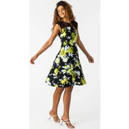 Roman Floral Print Fit and Flare Dress
