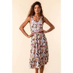 Roman Leaf Print Midi Length Sun Dress