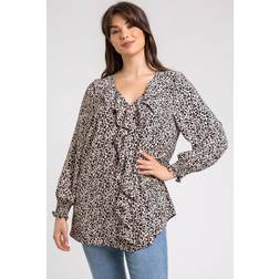 Roman Curve Animal Print Frill Detail Top
